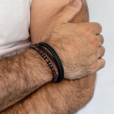 Gent's Steelwear Honolulu Hematite Leather Bracelet