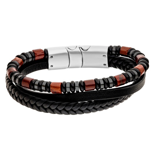 Gent's Steelwear Honolulu Hematite Leather Bracelet