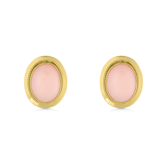 18ct Cabochon Cut Pink Opal Stud Earrings