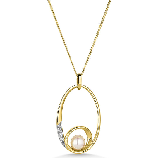 9ct Gold Pearl & Diamond Pendant