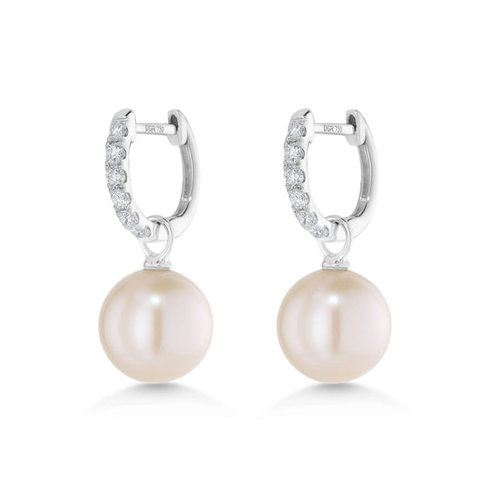 18ct Pearl & Diamond Hoop Earrings