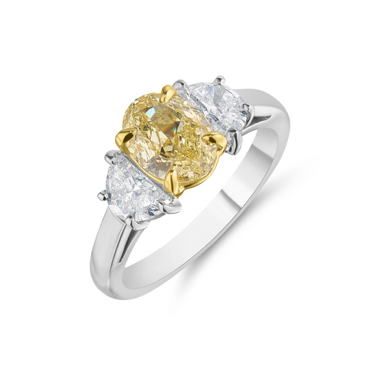 Platinum Oval Cut Yellow Diamond Ring