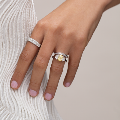 Platinum Oval Cut Yellow Diamond Ring modelled