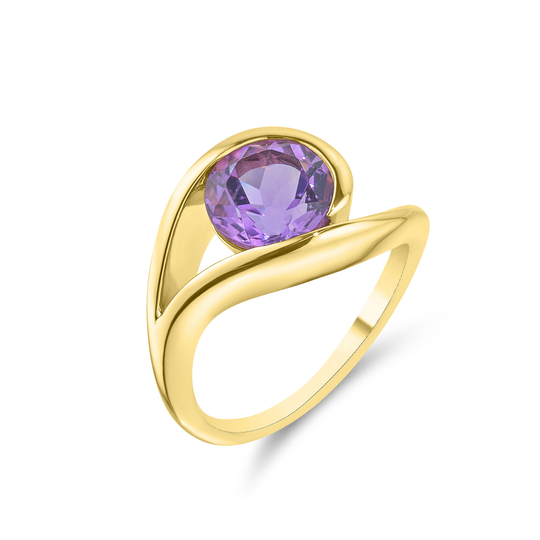 9ct Yellow Gold Amethyst Wave Ring