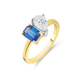 9ct Gold Sapphire & Lab Diamond Toi et Moi Ring