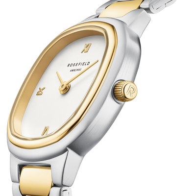 Rosefield watch with gold and silver design on a white background
