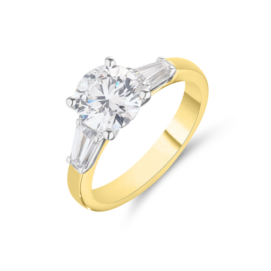 Round Brilliant & Tapered Baguette Cut Diamond Ring