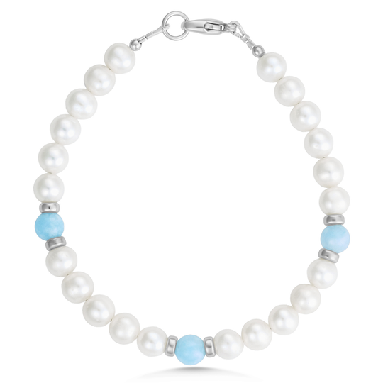 Silver Pearl & Aqua Bead Bracelet