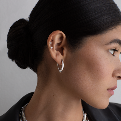 Silver Angular Hoop Earrings