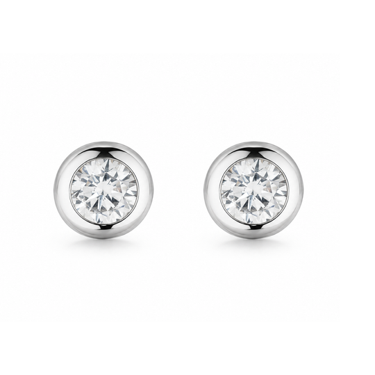 Silver Bezel Set Cubic Zirconia Studs