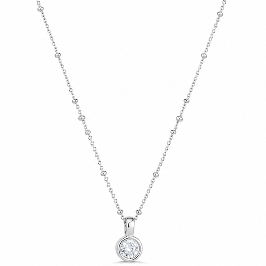 Silver Cubic Cubic Zirconia Solitaire Beaded Necklace