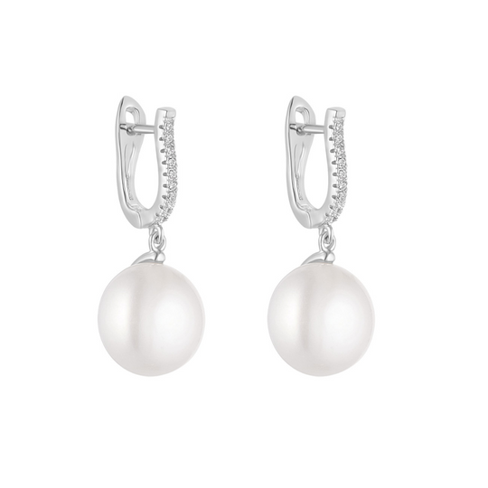 Silver Pearl Horseshoe Huggie Earrings