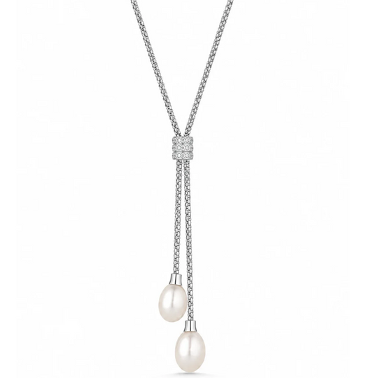 Silver Duo CZ Drop Pendant