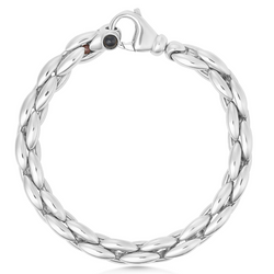 Silver bracelet with a clasp on a white background