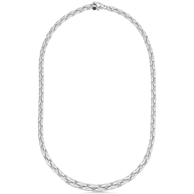 Silver chain necklace on a white background