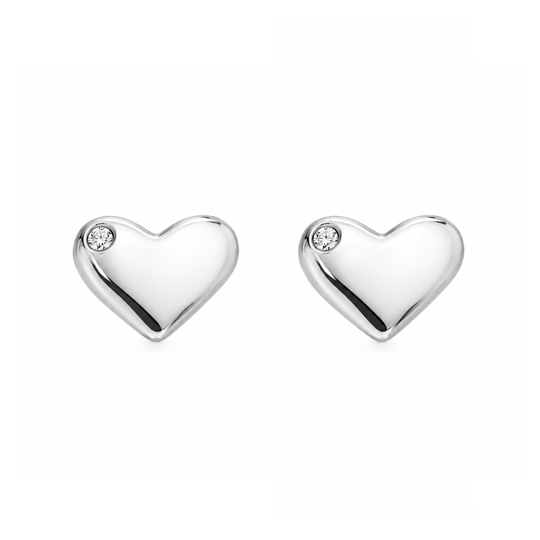 Silver Heart Diamond Stud Earrings