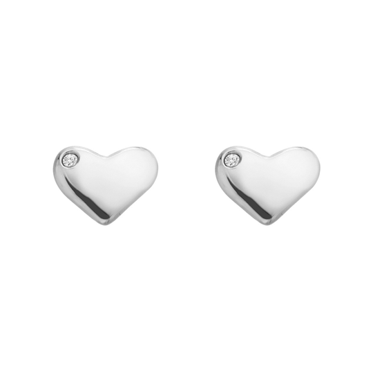 Silver Heart Diamond Stud Earrings