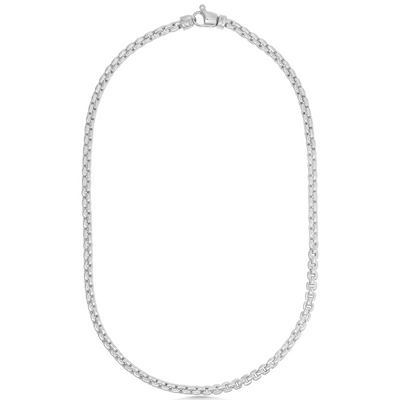 Silver chain necklace on a white background
