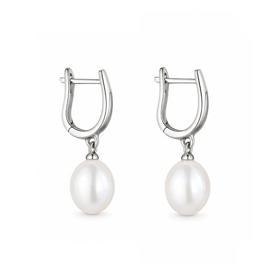 Silver Horseshoe Pearl Earrings