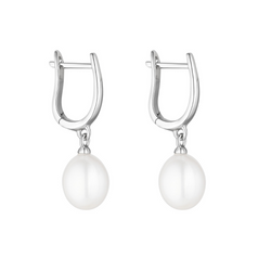 Silver Horseshoe Pearl Huggie Earrings