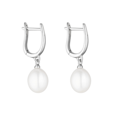 Silver Horseshoe Pearl Huggie Earrings