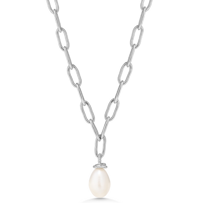 Silver Paper Link Pearl Necklace