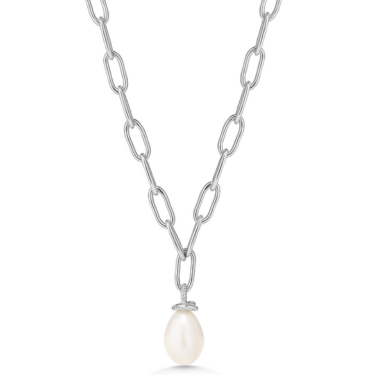 Silver Paper Link Pearl Necklace