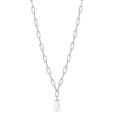 Silver Paper Link Pearl Necklace