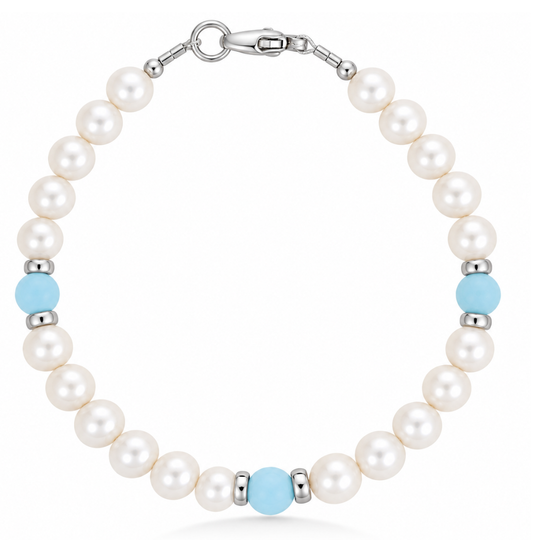 Silver Pearl & Aqua Bead Bracelet