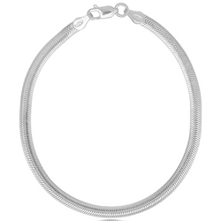 Silver snake chain bracelet on a white background