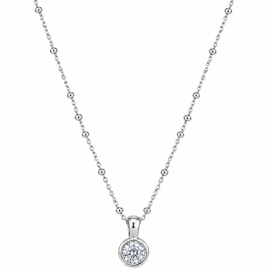 Silver Solitaire Beaded Necklace