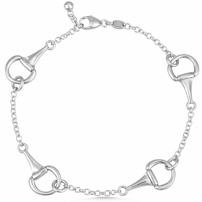 Silver bridle bit bracelet on a white background