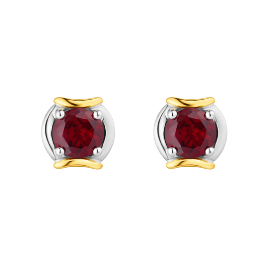Silver & Gold Garnet Stud Earrings