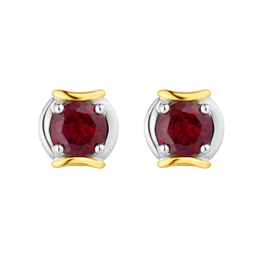 Silver & Gold Garnet Stud Earrings
