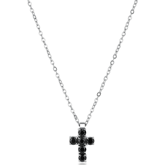 Stainless Steel Black CZ Cross