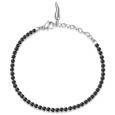 Black beaded bracelet with silver clasp on a white background