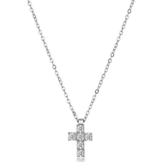 Stainless Steel CZ Cross Pendant