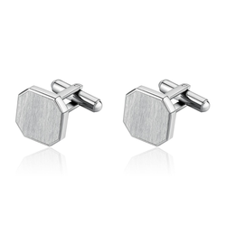 Silver octagonal cufflinks on a white background