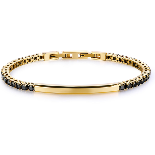 Stainless Steel & Gold Black Tennis Bracelet