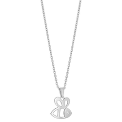 Silver necklace with a bow-shaped pendant on a white background