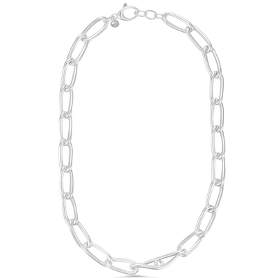 Silver chain necklace on a white background