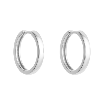 Pair of silver hoop earrings on a white background