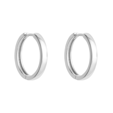 Pair of silver hoop earrings on a white background