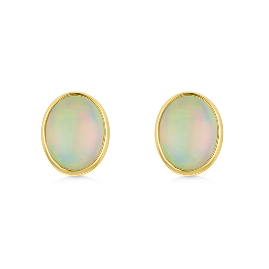 9ct Gold Cabochon Cut Opal Earrings