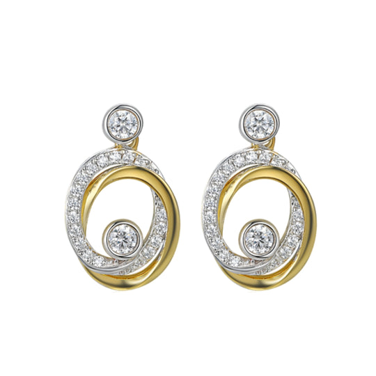 9ct Two Tone Diamond Swirl Earrings