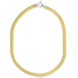Gold mesh necklace on a white background