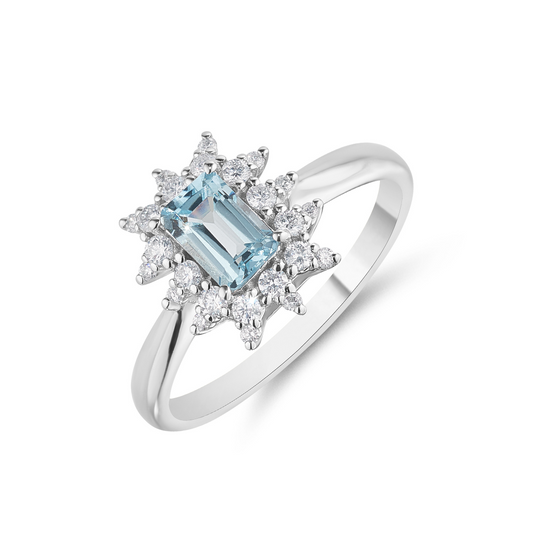White Gold Aquamarine & Diamond Ring