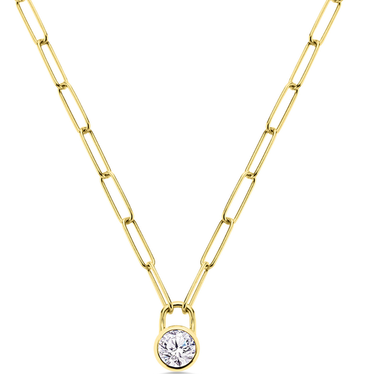 Gold White Topaz Paper Link Necklace