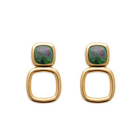 Yellow Gold Ruby Zoisite Earrings