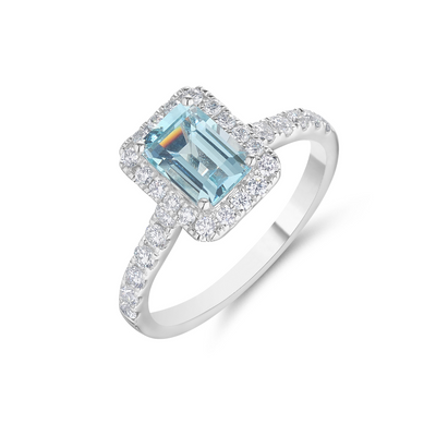 Aquamarine & Diamond Halo Ring